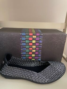 Bernie Mev Catwalk Black Shimmer  Woven Slip-On Shoe with memory foam